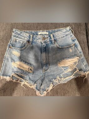 PacSun Light Wash Distressed High Rise Festival Denim Shorts Sz 26